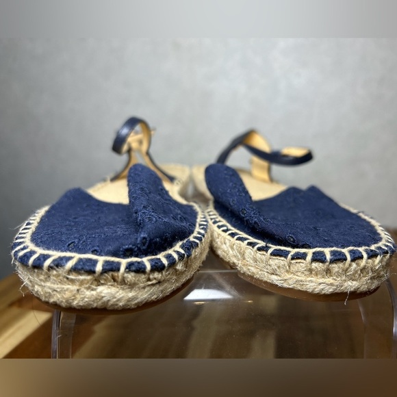 Talbots Izzy D'Orsay Flat Espadrille Slingback Ankle Strap Navy Blue Sandals 6.5 - Picture 4 of 9